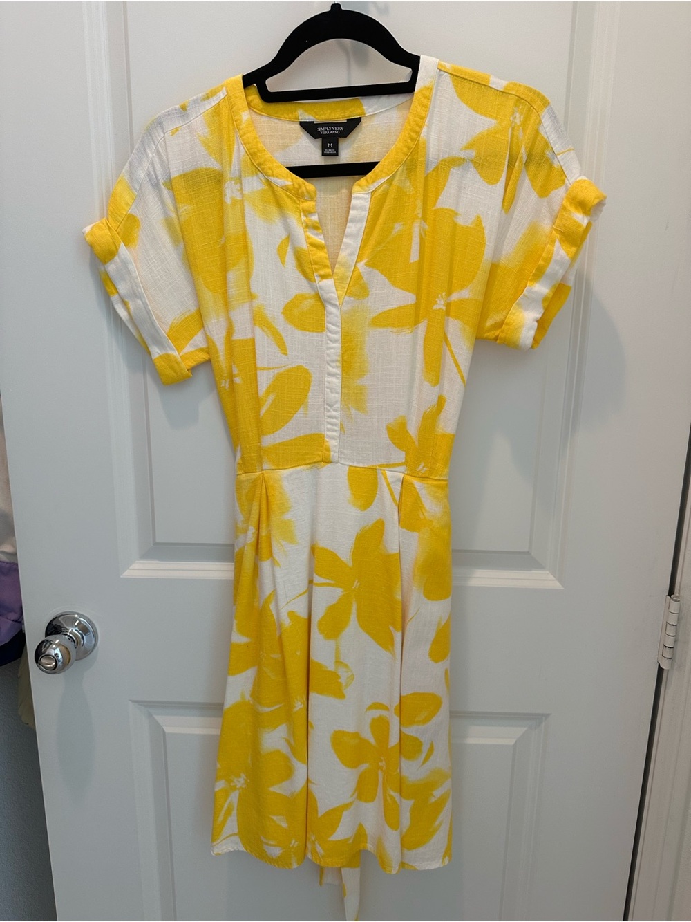 Vera Wang White and Yellow Floral Midi Dress